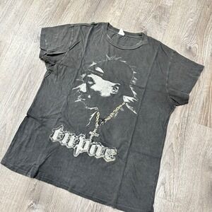 Vintage Tupac Shakur Graphic T Shirt Mens XL Distressed Gray Cotton Made USA Tee